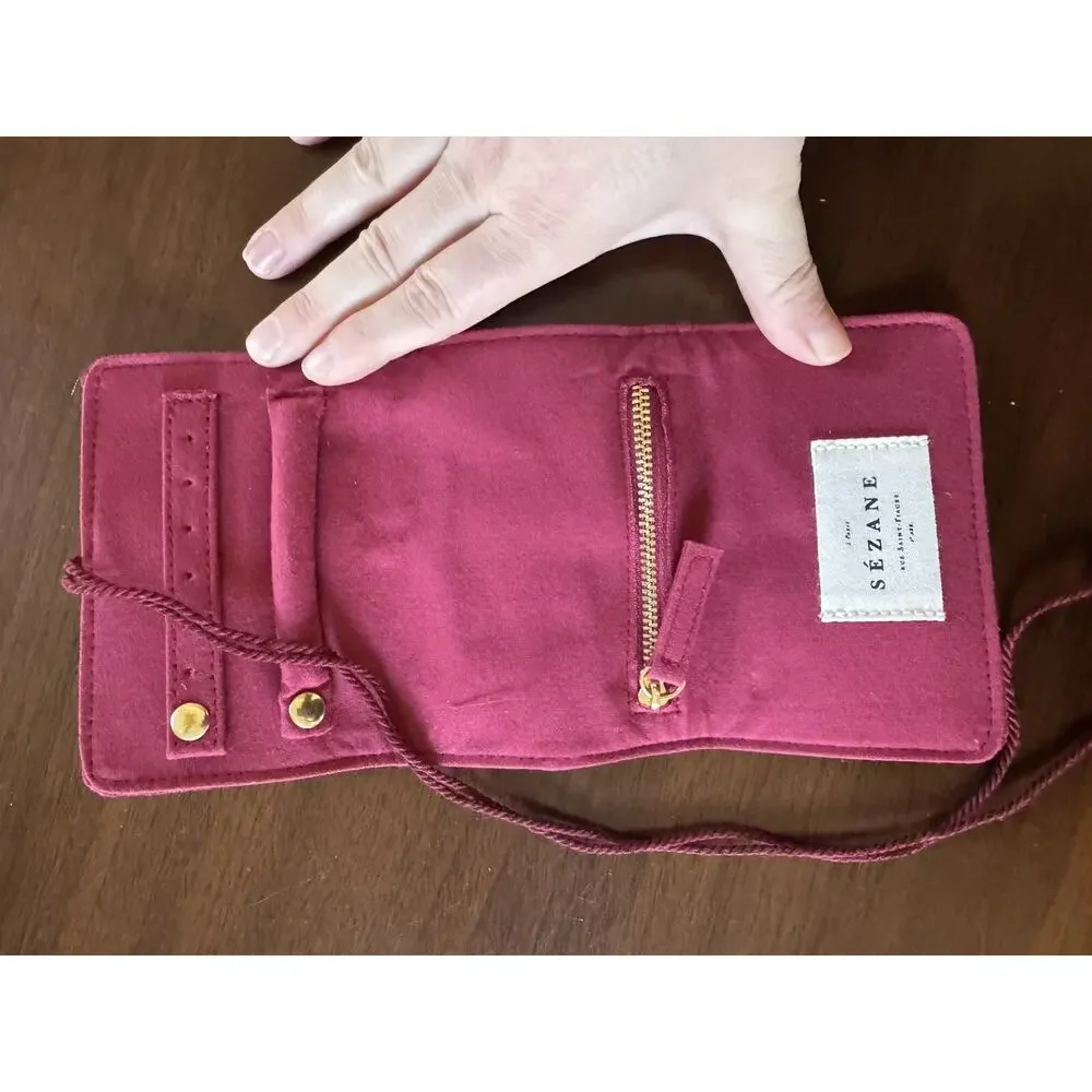 Sezane Burgundy Gold Mini Jewelry Case / Travel Pouch